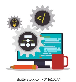 Web developer concept with technology icons design, vector illustration 10 eps graphic