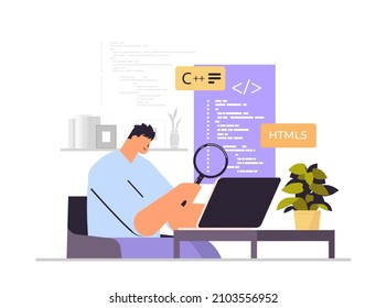 web developer creating program code on laptop screen development of software and programming concept