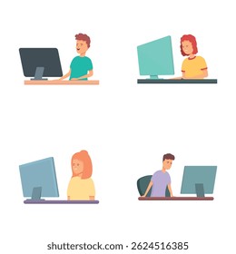 Web developer icons set cartoon vector. Software development team. Programming concept