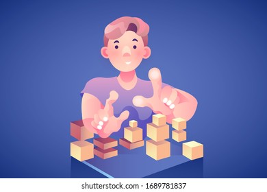 Web developer linking websites on sofa illustration