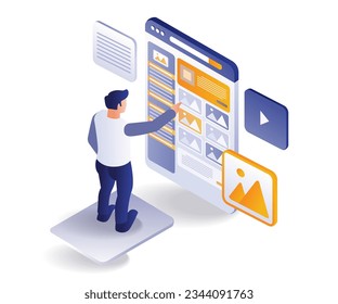 Web developers create web designs isometric illustration