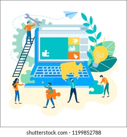 Web developers are preparing a website for a successful online startup concept. Seo optimization and web site design concept. 
