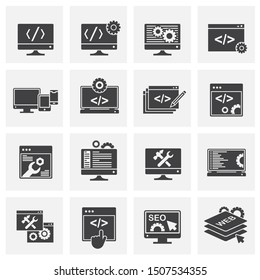 Web developing related icons on background for graphic and web design. Simple illustration. Internet concept symbol for website button or mobile app.