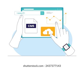 Web development analysis on system updates, vector illustration.