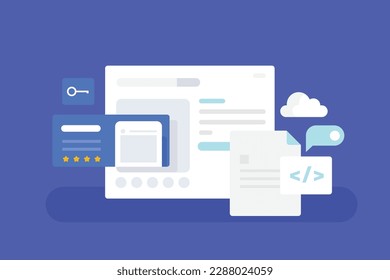 Web development, App development software coding, Mobile application coding, cloud data servers - flat design vector illustration with icons