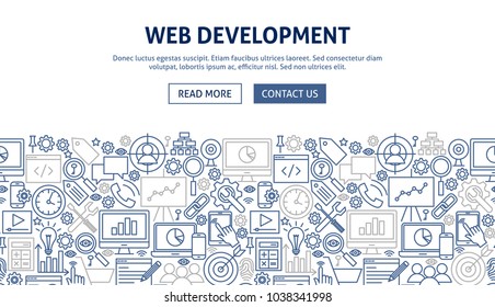 Web Development Banner Design. Vector Illustration of Line Website Concept.