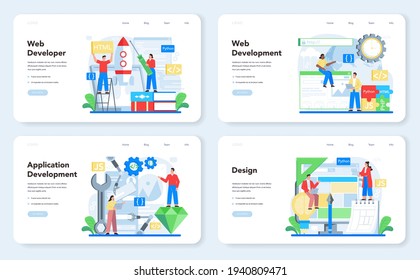Web development web banner or landing page set. Website optimization