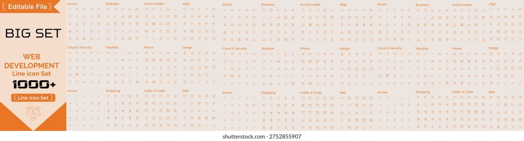  Web Development Big line icons set. Web Development outline icons with editable stroke collection. Includes Coding, Web Design, Brainstorming, Tools, Maintenance and More. big line icon set.