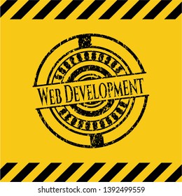 Web Development black grunge emblem inside yellow warning sign. Vector Illustration. Detailed.
