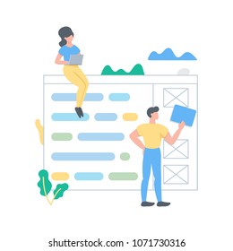 Web development building process vector illustration, design and coding