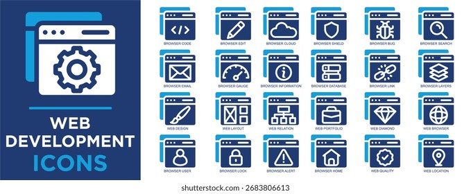 web development, web, business, computer, technology, developer icon set. Outline icons collection. Simple vector illustration	