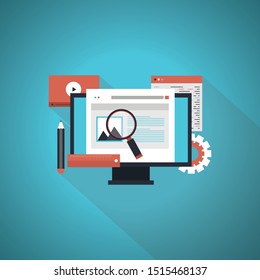 Web development and coding concept with flat design. Blue Theme Concept