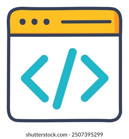 Web development coding icon. Colorful vector illustration of a browser window with code symbols, representing web development.