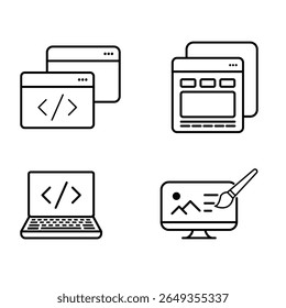 Web development coding interface browser screen editor design icon vector illustration for programming software UI UX digital project template.