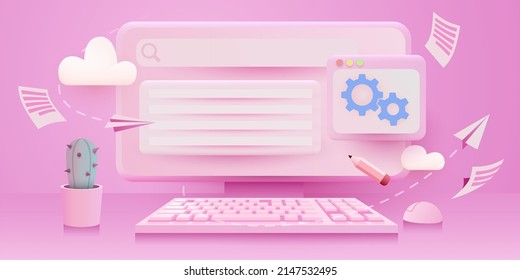 Web development, coding and programming banner. Computer code on laptop. Vector illustration