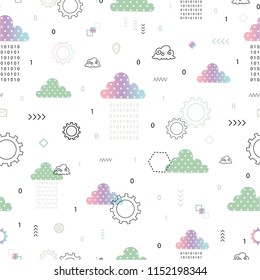 Web development. Coding. Seamless pattern with cute clouds.  All elements are  hidden under mask. Pattern are not cropped and can be edited. Cute vector illustration.