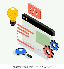 Web-Entwicklung und Computer-Programmierung Konzept isometrische flache Design-Stil, Vektor-Illustration