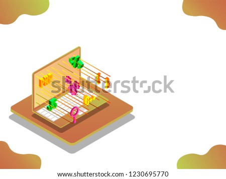 Web development concept based isometric design with illustration of laptop and multiple coding sign on abstract white background.