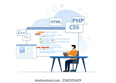 Web Development concept, characters are designing and developing websites and apps, responsive web design, website interfaces, coding and programming, flat vector illustration on background.