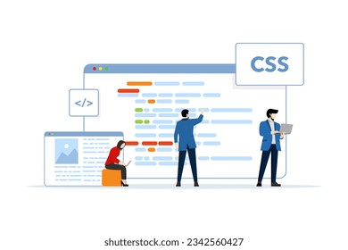 Web Development concept, characters are designing and developing websites and apps, responsive web design, website interfaces, coding and programming, flat vector illustration on background.