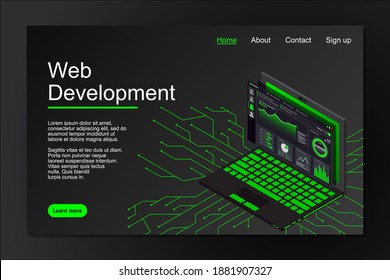 Web development concept. Web design and development vector isometric illustrations. Creative vector illustration. Web site landing page layout or banner template
