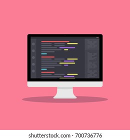 Web Development concept with digital device on pink background. Laptop, computer for work. Program for design or programming - stock vector illustration