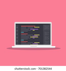 Web Development concept with digital device on pink background. Laptop, computer for work. Program for design or programming - stock vector illustration