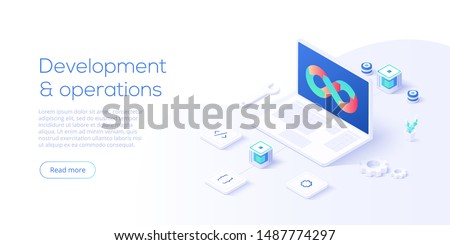 Web development concept in flat design. Developing of internet app or online website service. Creative vector illustration. Landing page layout or banner template.