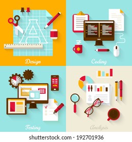 Web development concept with flat icons. Vector illustration