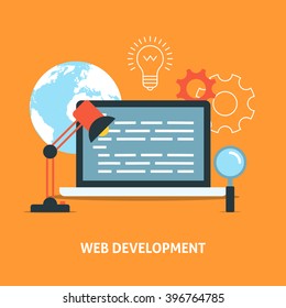 Web development concept. Flat icons design. Work place illustration