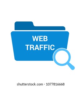 Web Development Concept: Magnifying Optical Glass With Words Web Traffic. Vector illustration