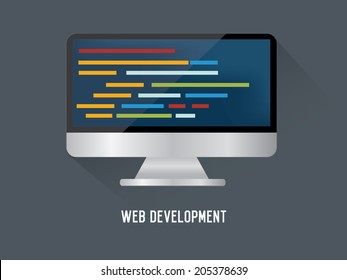 Web development concept on dark background,clean vector