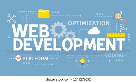 Web development concept. Programming and coding, website creation. Computer technology. Flat vector illustration