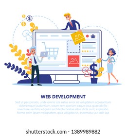 Web development concept. Programming and coding, website creation. Computer technology. Vector illustration in cartoon style