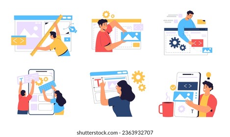 Web-Entwicklungskonzept, ux-Design des Projekts. Vektorgrafik der Webprojektentwicklung, Concept Illustration ui Interface, Design der App