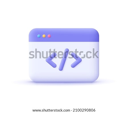 Web Development concept. Website coding, Web page. 3d vector icon. Cartoon minimal style.