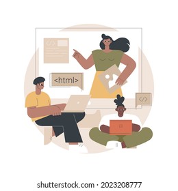 Web development courses abstract concept vector illustration. Web programming for beginners, top online coding courses, build websites with responsive design and rich applications abstract metaphor.