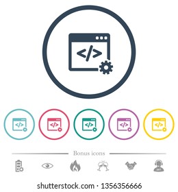 Web development flat color icons in round outlines. 6 bonus icons included.