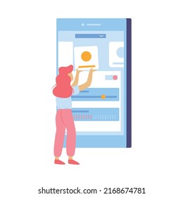 Web development flat composition with icons of website elements and human characters with tools vector illustration