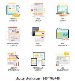 Web development flat style icons set colored website design element