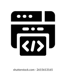 web development glyph icon. Strong and solid vector icon for websites, mobile interfaces, presentations, and visual branding. High quality and easy to edit.