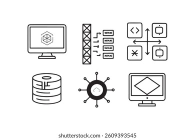 ​A web development icon represents various aspects of creating and maintaining websites, including coding, design, and server management.