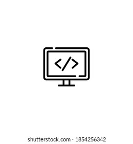 Web development icon. Seo and marketing icon. Search engine opimization. Simple, flat, outilne, black.