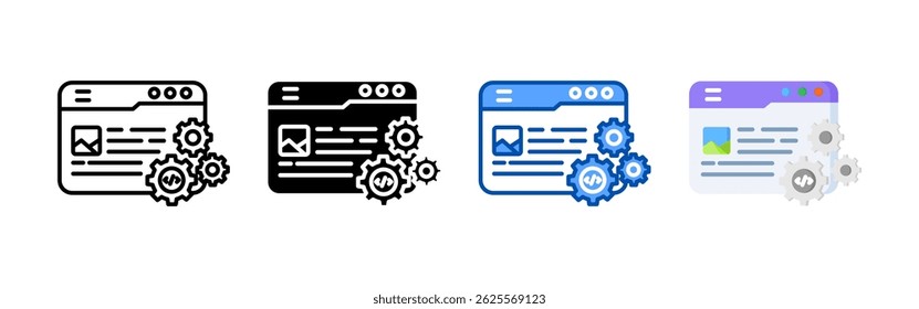 Web development icon set bundle. Multi style icon collection perfect for websites, apps, and presentations. Simple vector icon collection