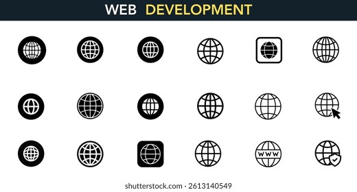 Web Development icon set. Containing online, computer, network, website, server, web design, hardware, software, and programming.