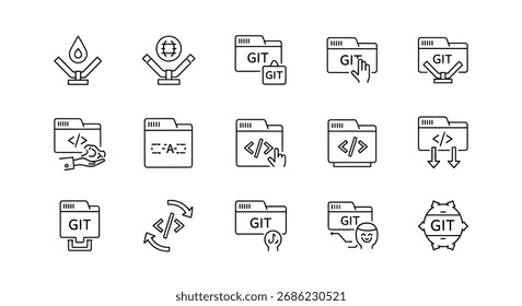 Web development icon set featuring code snippets and git version control symbols vector