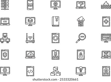 Web development icons collection is a vector illustration with editable stroke.