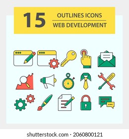 Web development web icons in line style. Marketing, analytics, e-commerce, digital, management, seo. Vector illustration.