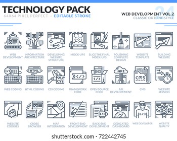 Web Development Icons Set. Editable Stroke. Technology outline icons pack. Pixel perfect thin line vector icons for web design and website application.