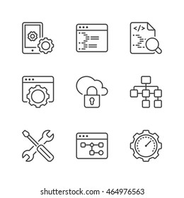 web development icons set, thin line, black color